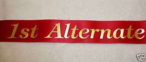 42 1ST ALTERNATE PAGEANT SASH RED WITH GOLD LETTERS  