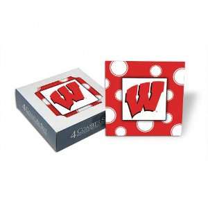  Wisconsin Badgers Set of 4 Polka Dot Coasters Sports 