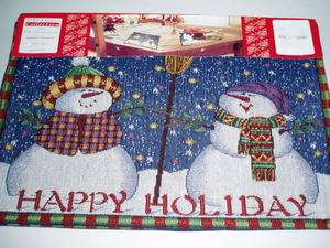 CHRISTMAS HOLIDAY SNOWMAN SNOWMEN BLUE SNOW TAPESTRY PLACEMAT PLACE 
