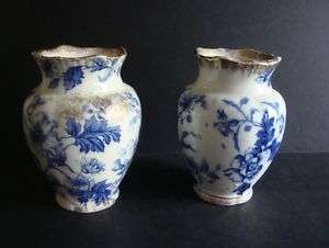 Old Pair F W & Co England Gilt Porcelain Flowers Vases  