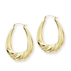  14k Gold Scalloped Shrimp Hoop Earrings Jewelry