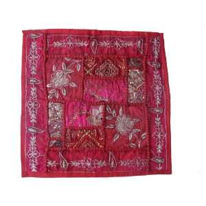  Red Zari Embroidered Decorative Throw Pillow Cover