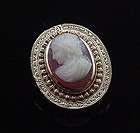 Fab Antique Victorian 14K Hard Stone Cameo Brooch Pin