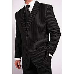 Ferrecci Mens 3 Piece Black Pinstripe Vested Suit with Tie 