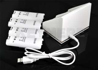 For Wii Remote Dual Dock Charger Station+4 Battery Pack  