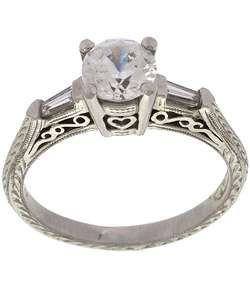   Platinum 1/5ct TDW Diamond CZ Engraved Engagement Ring  
