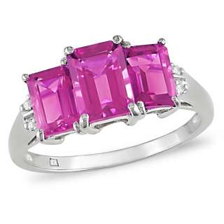 10k Gold Emerald cut Pink Topaz and Diamond Ring  