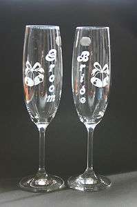 Engraved Bride and Groom Wedding Bells Champagne Flutes Etched 
