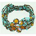 Teal and Yellow Glass Bead Magnetic Flower Bracelet (Guatemala 