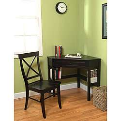 Black Corner Desk and Crossback Chair 2 piece Study Set   