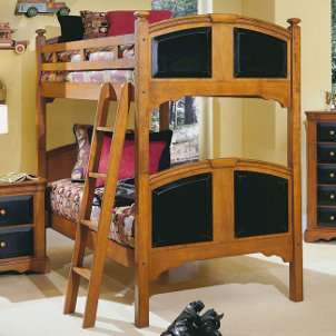 Wooden bunk beds with contrasting accents