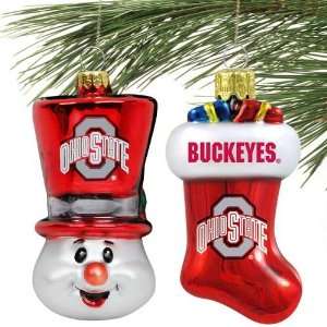  Ohio State Buckeyes 2 Piece Blown Glass Ornament Set 
