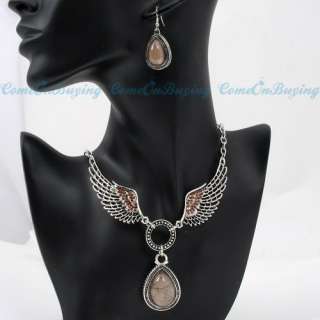 Coffe Stone Crystal Pendant Earrings Necklace Sets S145  