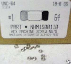 64 Hex Machine Screw Nuts 18 8 Stainless Steel (50)  