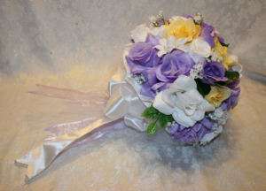 Bridal Bouquet Package Lavender Yellow Round Silk Flower Centerpiece 2 