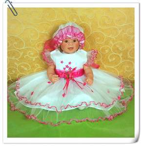 B05 Baby Girls Christening Wedding Party Pageant Dress+Bonnet0 3,3 6,6 