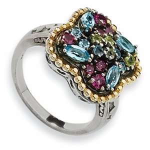  Sterling Silver and 14k 1.59ctw Multi Gemstone Ring 