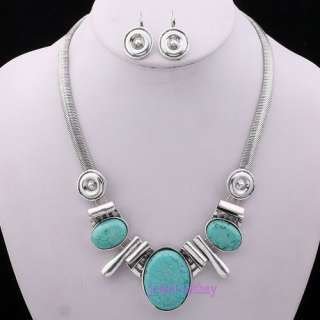   howlite blue turquoise bead snake chain necklace dangle earrings set