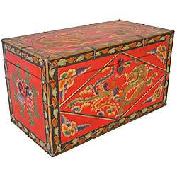 Tibetan Hand painted Red Coffee Table/ Chest  Overstock
