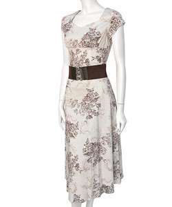 Adi Designs Cream & Brown Floral Cap Sleeve Dress  Overstock
