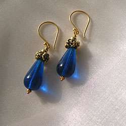 Czech Glass Royal Blue Drop Earrings (USA)  Overstock