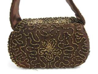 DESIGNER Brown Satin Beaded Evening Bag Handbag  