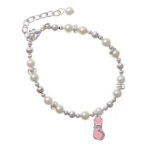   : Pink Resin Cat Czech Pearl Beaded Charm Bracelet [Jewelry]: Jewelry