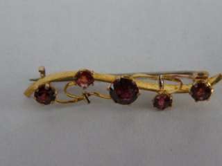 Antique Victorian? Gold Red Stone Bar Pin Brooch Jewellery  