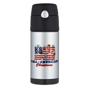   Travel Water Bottle All American Christmas US Flag Stockings Presents