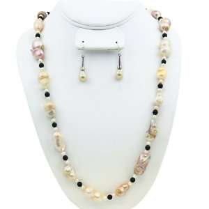 36 Baroque Freshwater Pearl Necklace &18mm Earring 