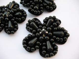 10 Velvet Flower Pearl 2 Applique/Rhinestone  Black  