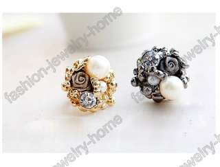 Fashion Dazzling Crystal Butterful Flower Imitate Pearl Rings  
