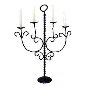 Wrought Iron Powder Coated 4 Candle Holder Stand Decor:  