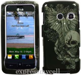 Charger + Screen + WING SKULL Hard Case Cover for Straight Talk LG511C 