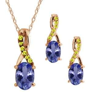  1.46 Ct Oval Blue Tanzanite Gold Plated Silver Pendant 