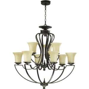   Cole 9 Light Chandelier, Old World Finish with Amber Scavo Glass Home