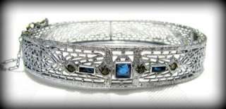   !! 1930s ART DECO Sapphire & Diamond GLASS FILIGREE BRACELET  