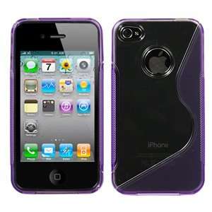  Apple iPhone 4 Gummy Cover, S Shape, Clear/Purple Cell 