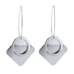  Sterling Silver Square Tag and Circle Earrings Jewelry