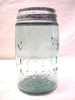 ANTIQUE MASONS FRUIT JAR PAT 1858 ZINC LID MILK GLASS  