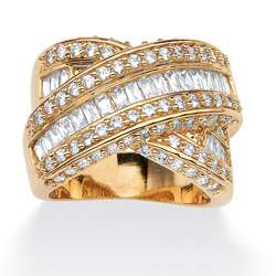  CZ Goldtone Clear Cubic Zirconia Crossover Ring  