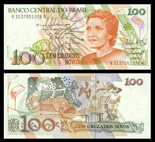 Brazil P 220 100 Cruzados Novo ND 1989 Unc. Banknote  