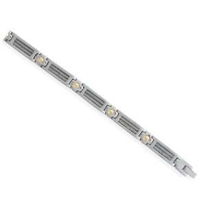   Stainless Steel Bracelet with 14K Accents and Cable Center (8.25 Inch