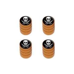  Pirate   Skull Crossbones Tire Valve Stem Caps   Orange 
