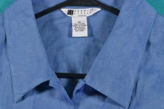 Carole Little Size 3X 22 24W Blue Linen Shirt Top Blouse  