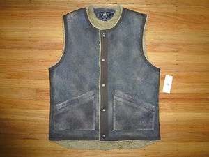 New Ralph Lauren RRL Brown Distressed Leather and Shearling Vest L 