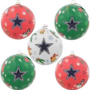  Dallas Cowboys 5 Pack Decoupage Ball Ornament Set Sports 