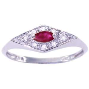  14K White Gold Diamond Bordered Marquis Promise Ring Ruby 