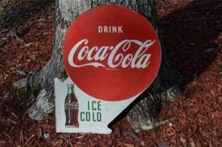 VINTAGE 50s COCA COLA SODA DRINK FLANGE SIGN W/ BUTTON & BOTTLE SUPER 