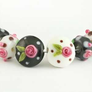    Black, White and Pink Flowers Glass Bead Set Arts, Crafts & Sewing